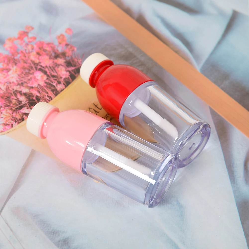 5pcs 8ml Bottle Shaped Empty Lip Gloss Tube Bottle Container Clear Plastic Refillable Lip Balm Bottles With Rubber Inserts