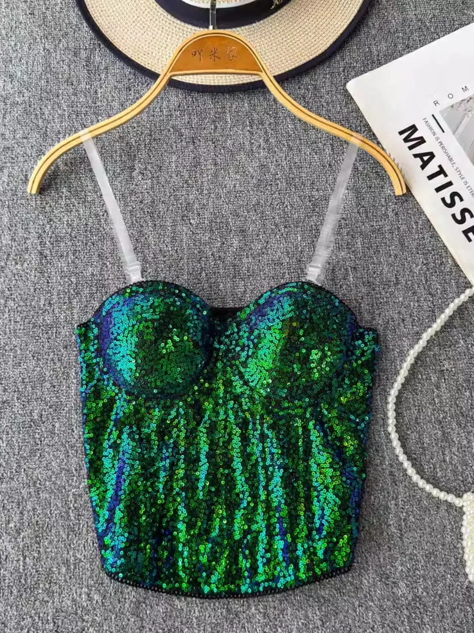 

Foamlina Heavy Industry Sequins Sexy Breast Wrap Suspender Corset Vest Women Sweet Hottie Tight Skinny Short Bustier Tube Top