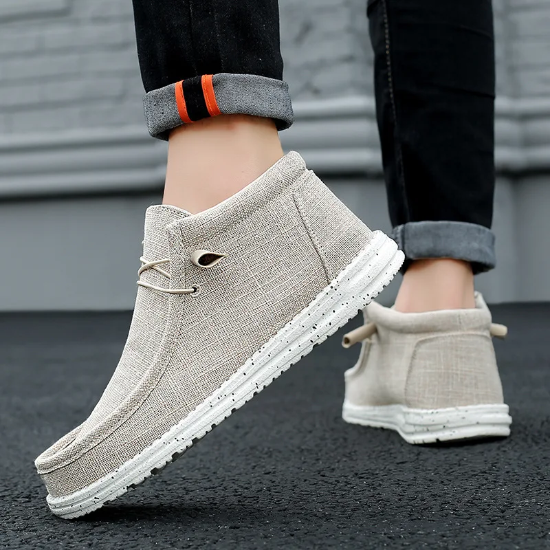 Unisex Linen Fabric Chelsea Boots Slip-On Elastic Ankle Boots Comfortable Breathable Loafers Casual Walking Shoes for Men Women