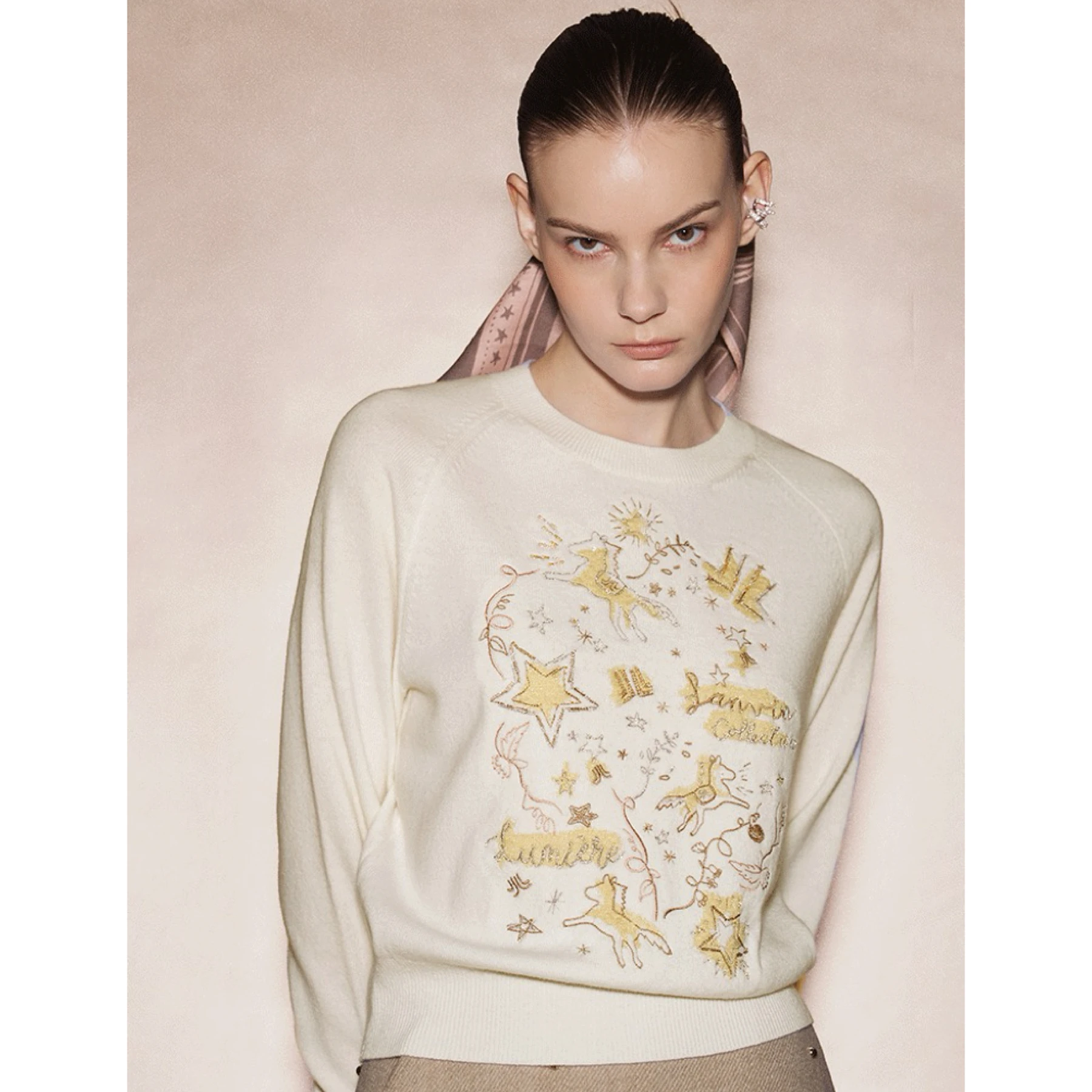 Lemon Cheese LAN25 Winter Schwergewicht runder Ne-gestickter Perlen-Pendler Vielseitiger Wollstrickpullover Damen Faion