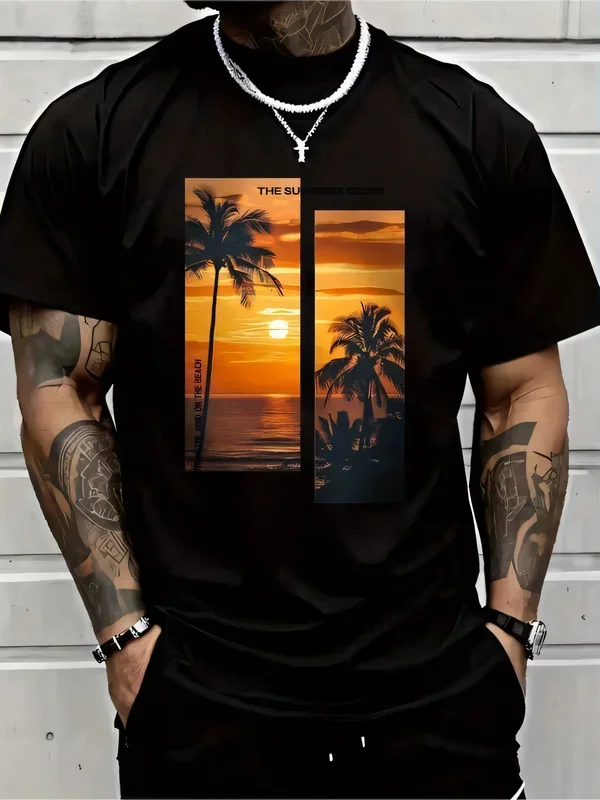 Summer Vacation Island Sunset Graphic T-shirt Men Women Casual Short Sleeve Crew Neck Tee Top The Summer Session Graphic Print