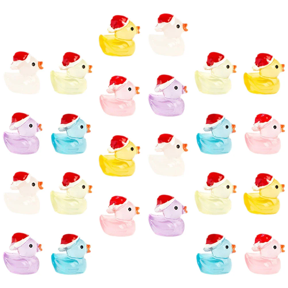 24 Pcs Mini Ducks Micro Landscape Resin Ornament Cartoon Cute Luminous Christmas Snow Scene Decoration Tiny Cake Miniature