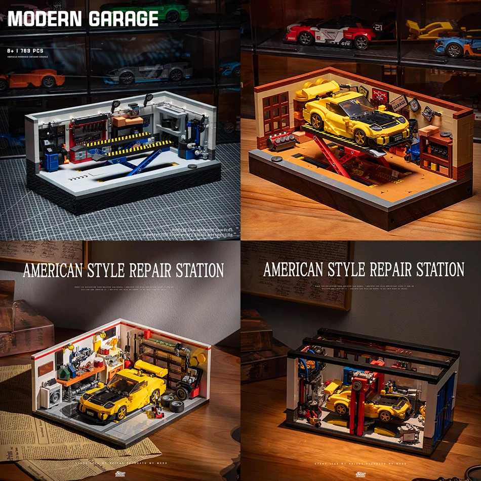 MOC City Speed Racer Vintage Garage Kamer Scène Bouwstenen Autoreparatiewerkplaats Hefplatform Bakstenen Speelgoed Kinderen Volwassenen Cadeau - afbeelding 2
