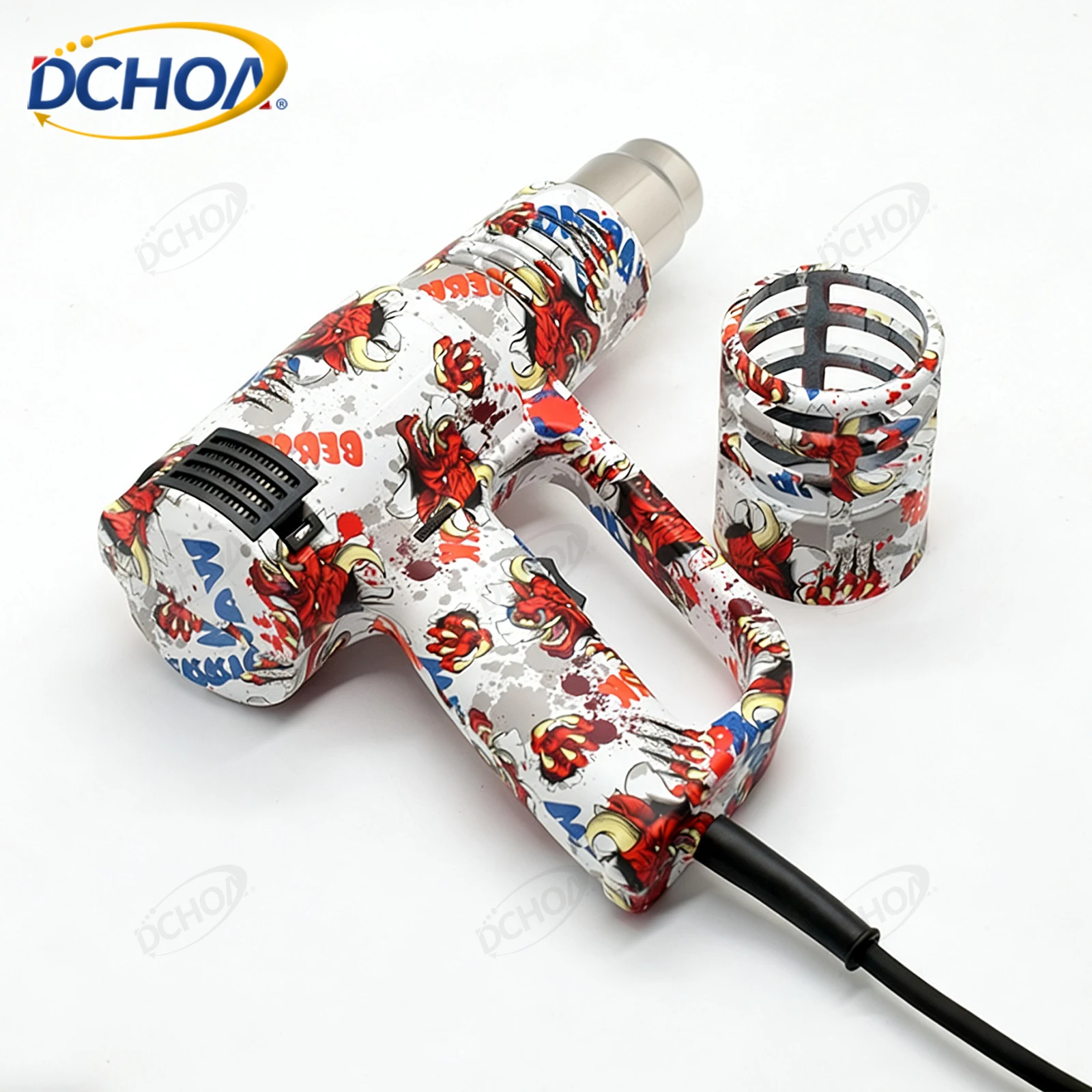 DCHOA 2200W Graffiti Hot Air Gun with Anti-Scald Cover Two-Speed Stepless Temperature Adjustment for Car Vinyl Wrap Window Tint