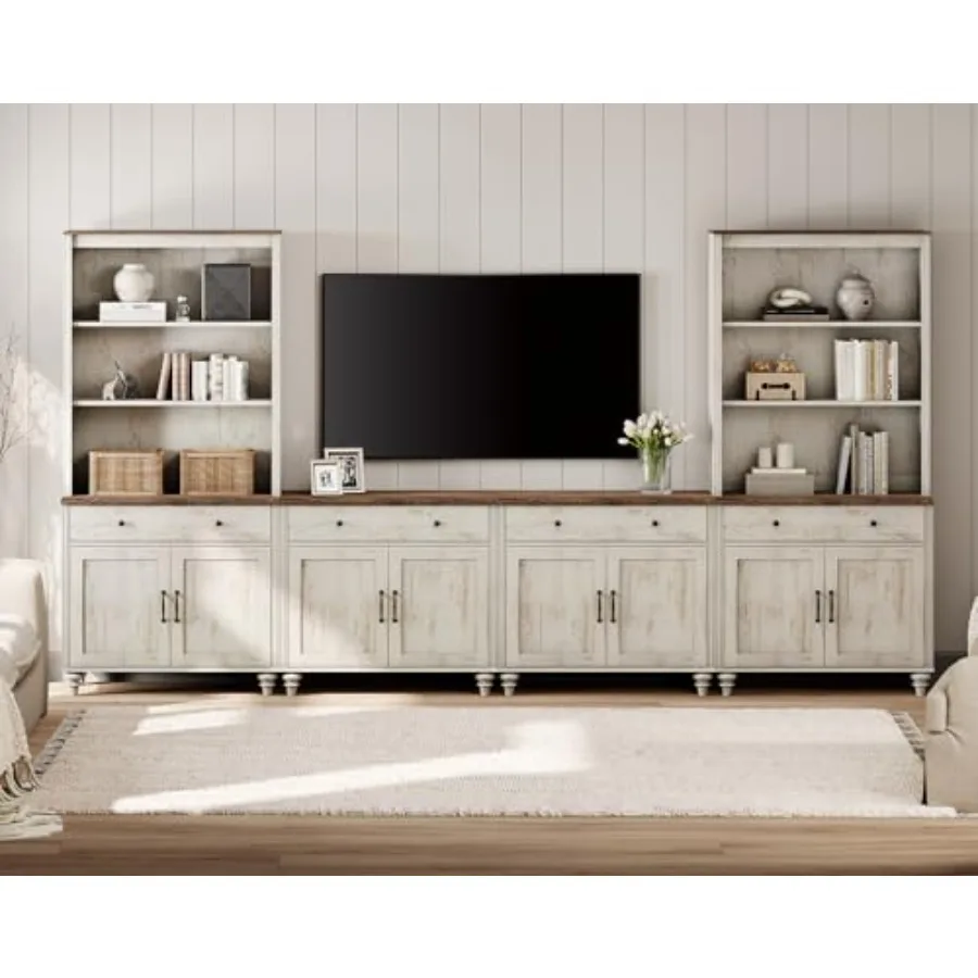 

Entertainment Center with Bookshelves for TVs up to 75", Farmhouse Wall Unit TV Stand with 8 Doors and 4 Drawer, Media Console