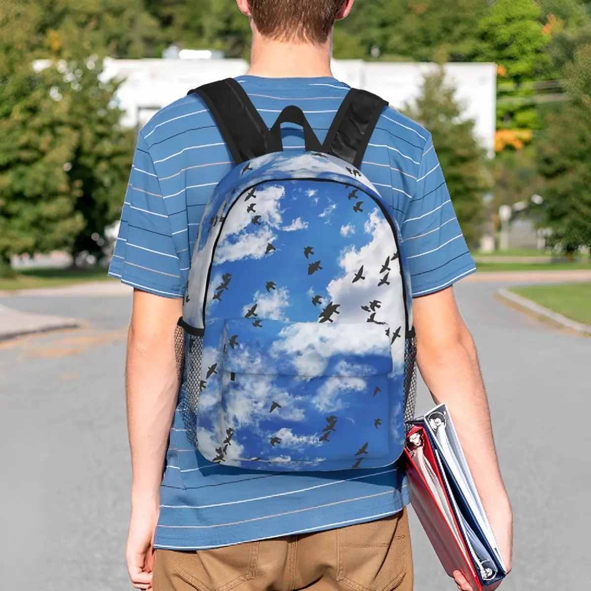 Blue Sky Clouds And Seagulls Print Backpack Student BookBag Children School Bag Computer Shoulder Bags for Boys Girls