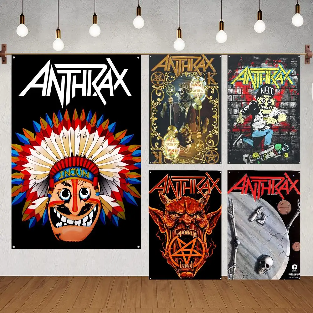 Band Music Metal Anthrax Flags for indoor decoration with no edging and four corner rings for easy hanging
