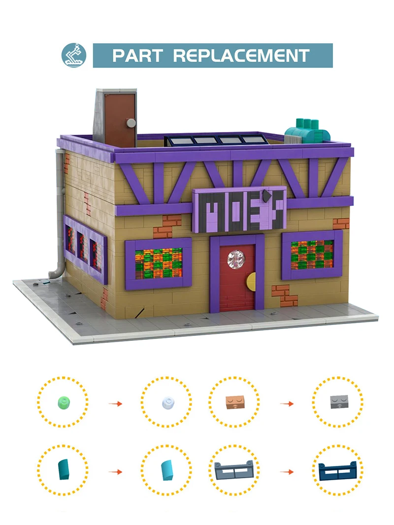 Bricklink City House Cartoon Anime Simpsoned Modular moe's Tavern Model Architecture Street View Building Blocks giocattoli per bambini regalo