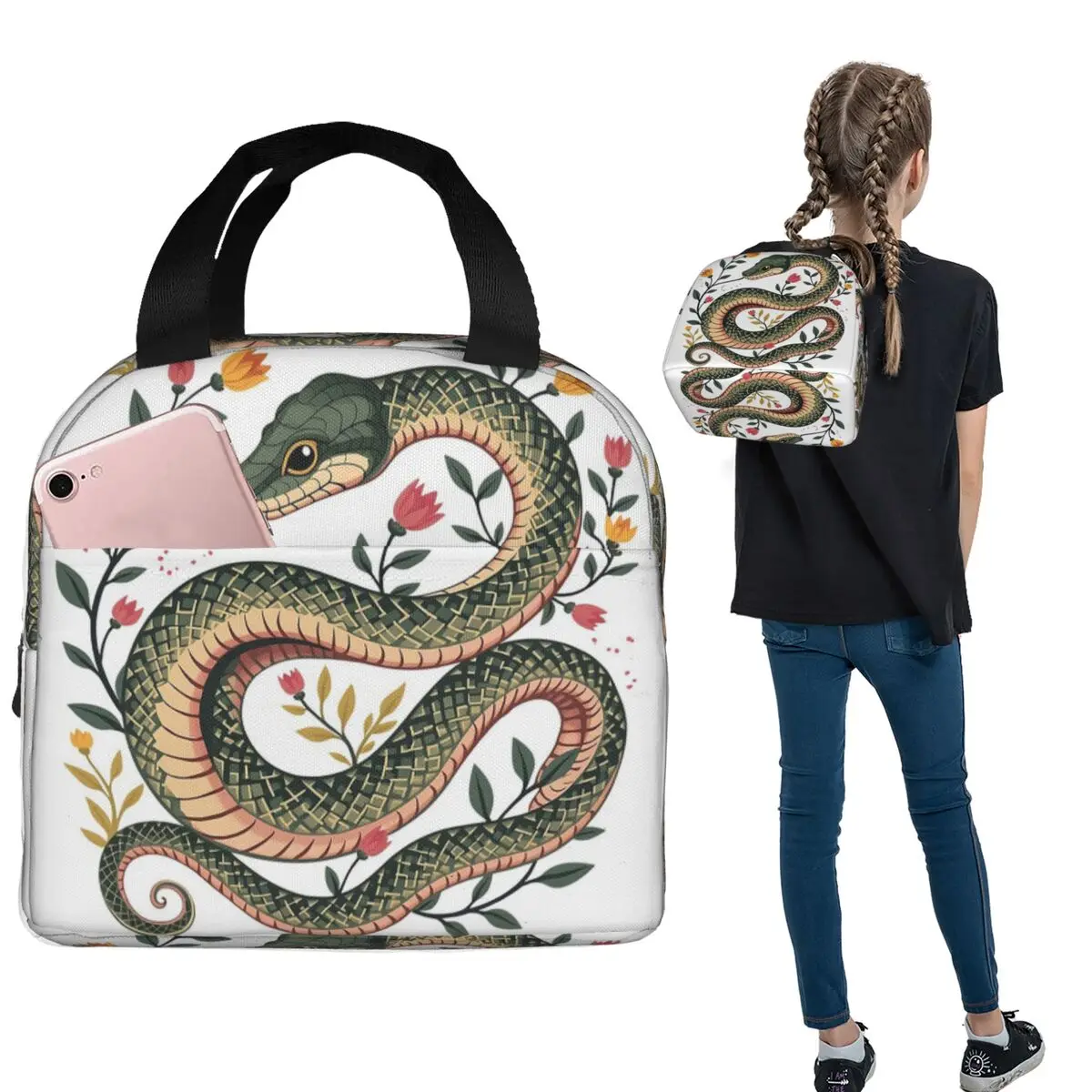 

Термосумка для обедов Botanical Serpent Nature Inspired, вдохновленная природой, для женщин и детей, портативная термосумка для еды, термосумка-тоут