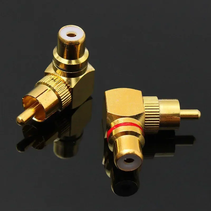 

2pcs Brass For RCA Right Angle Connector Plug Adapters Male To Female 90 Degree Banana Cable Connector Adapter Replace Parts