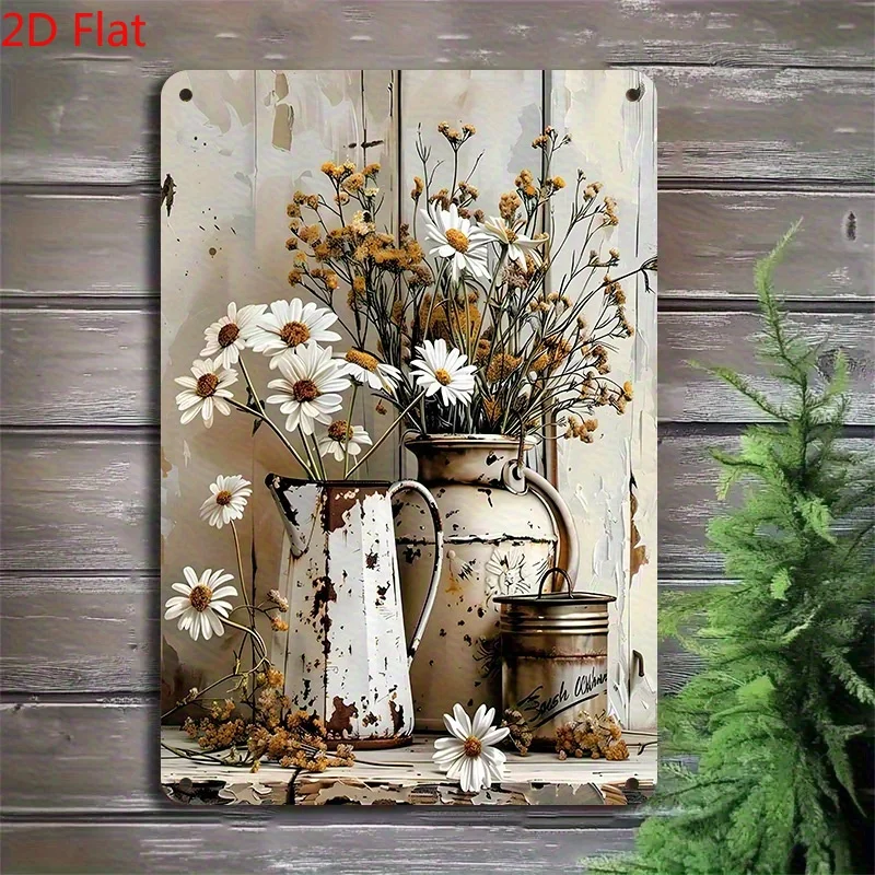 1pc Bohemian Rustic Daisy Metal Wall Art - & Daisy Flower Print on Metal Sign, Farmhouse Decor Suitable for Kitchen, Living Room