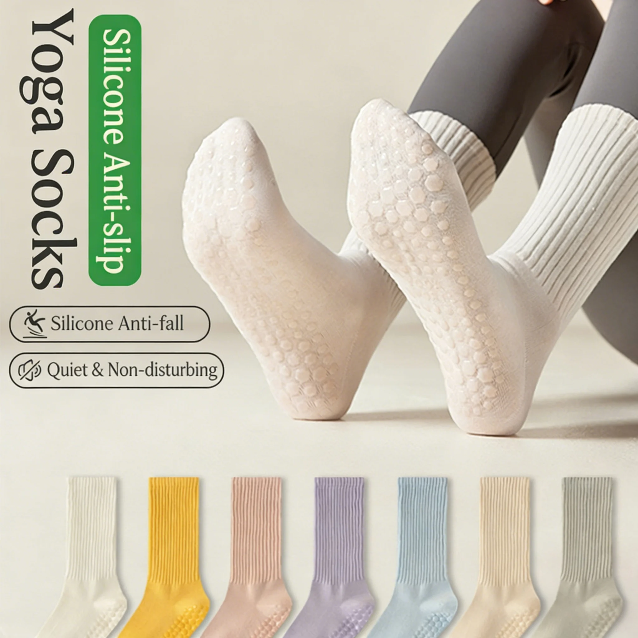 

3 пары хлопковых противоскользящих носков для йоги средней длины, однотонные, для фитнеса и пилатеса, женские спортивные носки
