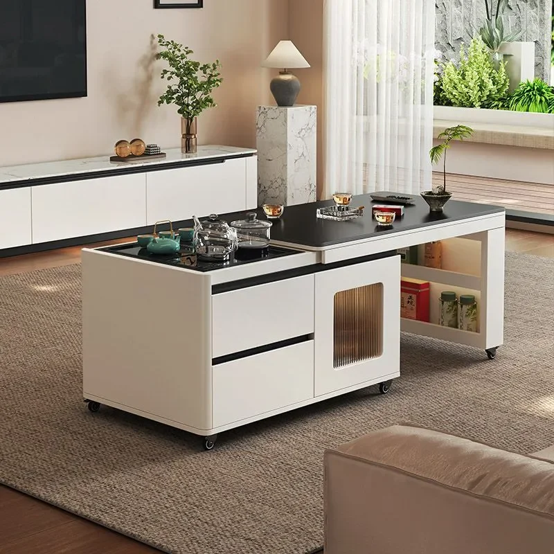 Modern Simple Living Room Kung Fu Tea Table Advanced Lifting Coffee Table Movable Rock Slab Multifunctional Household Tea