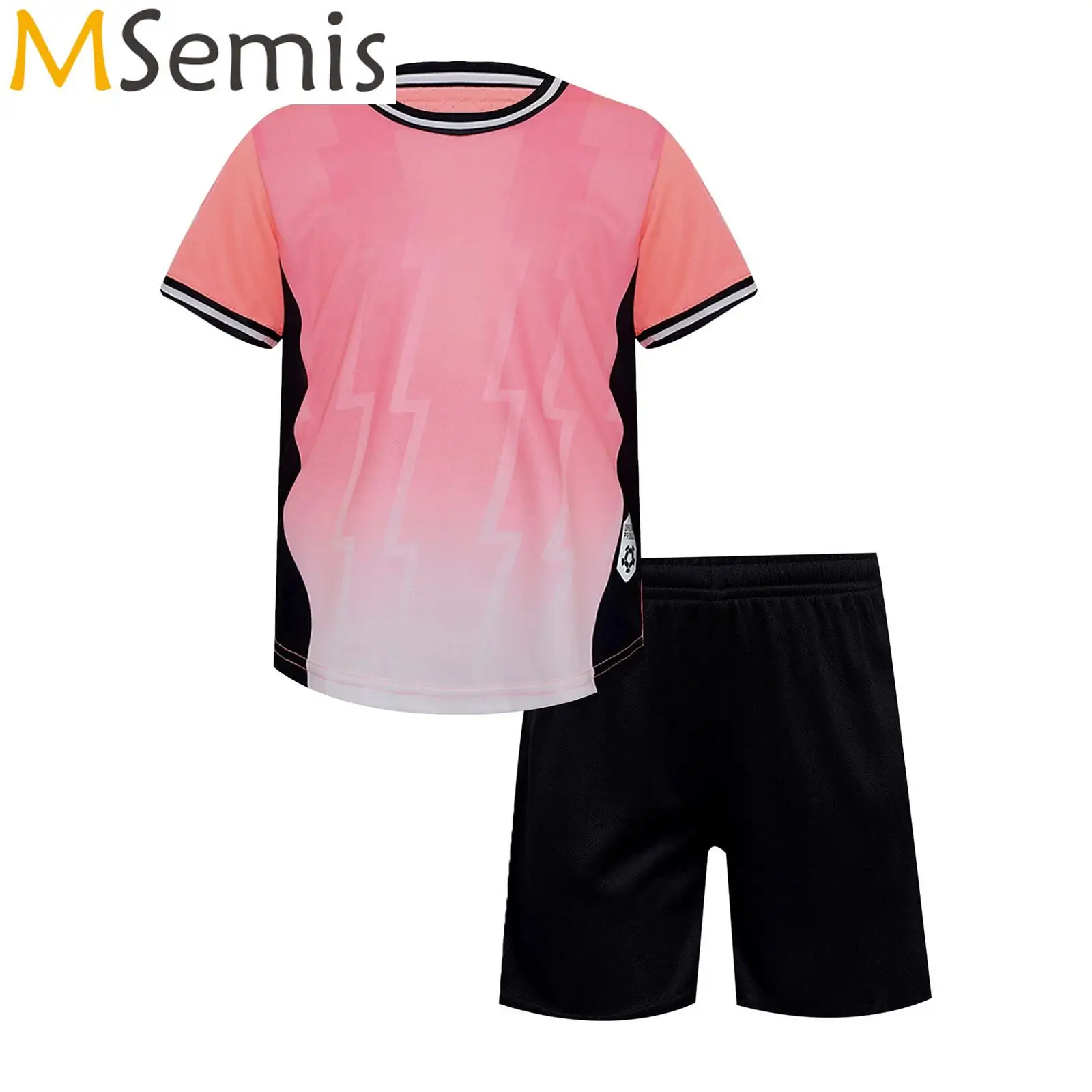 

Kids Boys Football Training Uniform Sports Tracksuit Short Sleeve Soccer Jersey T-shirt with Drawstring Elastic Waistband Shorts