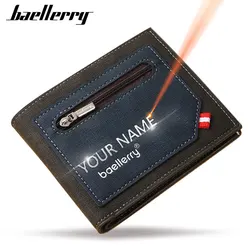 Free Name Engraving New Men Short Wallets Brand Card Holder Small Male Purse Simple Zipper Coin Pocket Men's Wallet Money Clips