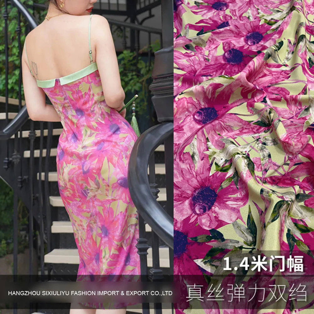 

Printed Silk Stretch Crepe Fabric 18momme Width 140cm 100% Pure Silk Material For Shirt And Dresses Wholesale 2324