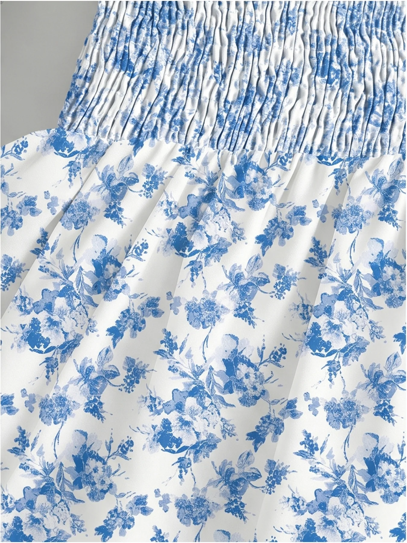 Kleid mit Blättermuster und quadratischem Kragen für Kinder und Frauen, locker geschnitten, kurze Ärmel, tailliert, langer Rock. – Detail 12
