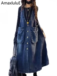 Amax luluE European Design Spring Women Denim Sleeveless Dresses 2024 Ladies Vintage V-Neck Vestidos Female Oversized Streetwear