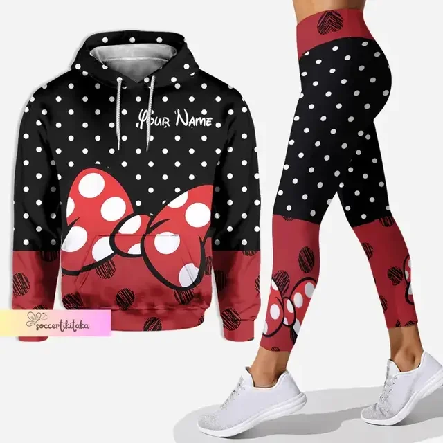 Disney-Mulheres Minnie Hoodie Set, Personalizar Nome, Mickey Yoga Calças, Sweatpants, Yoga Leggings, Moda Treino, y2k