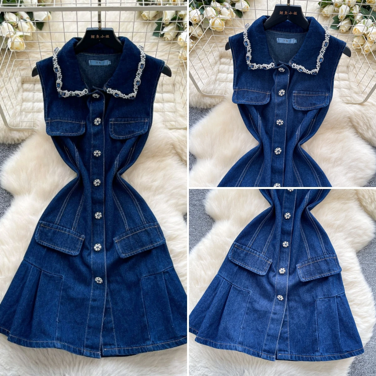 

Denim Dress Women Dresses Knee Length Single Breasted Party Sexy Mom Jeans Turn Down Collar Vestidos Slim Vintage Y2k Streetwear