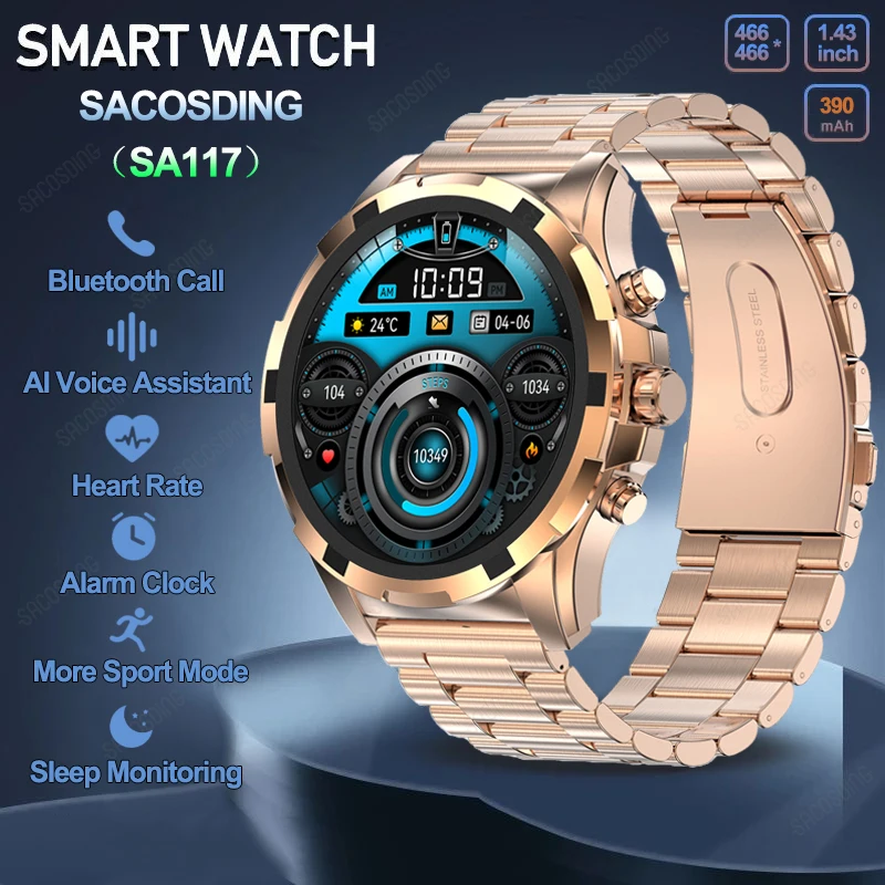 

SACOSDING SA117 Smart Watch Always On Display NFC Bluetooth Call Voice Assistant 466*466 AMOLED Screen Sports Fitness Smartwatch