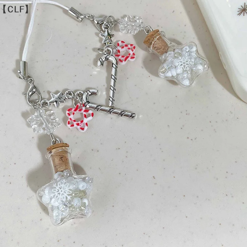 

Wishing Bottle Phone Lanyard Snowflake Walking Stick Keyring Mobile Phone Chain Cute Bowknot Bag Camera Pendant