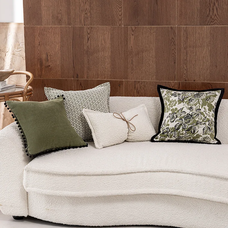 

Nordic Green Luxury Pillowcase Texture Design Geometric Plant Jacquard Pillow Covers Decorative Modern Home Decor Cushion Covers