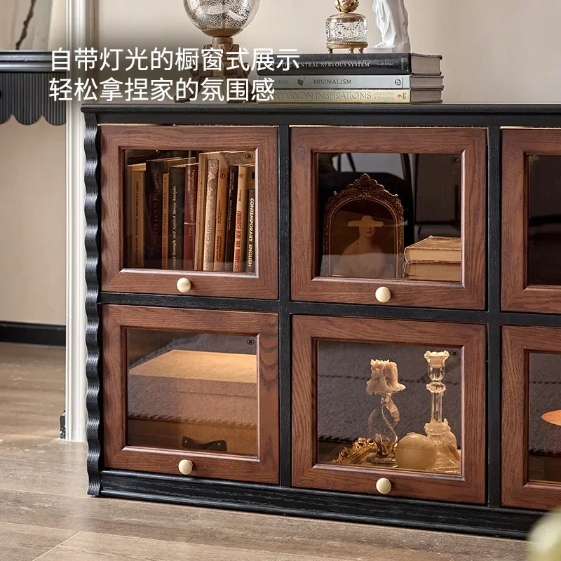 French medieval solid wood TV cabinet display module combination cabinet advanced retro wind floor cabinet