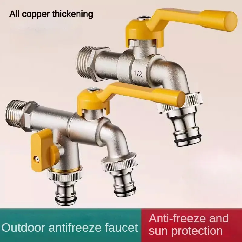 Outdoor Double Water Tap Faucet Exterior Garden Hose Faucet Adapter 1/2