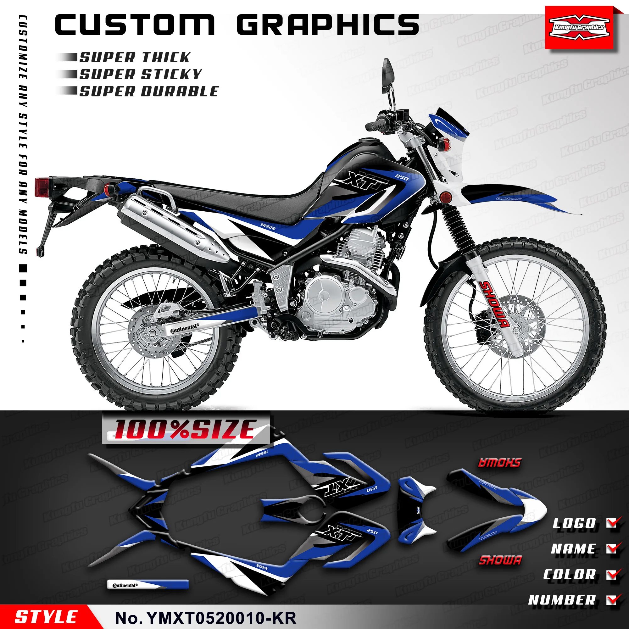 

KUNGFU GRAPHICS Adhesive Sticker Motorcycle Graphics for Yamaha Serow XT250 XT 250 2005-2020, Decoration, YMXT0520010-KR