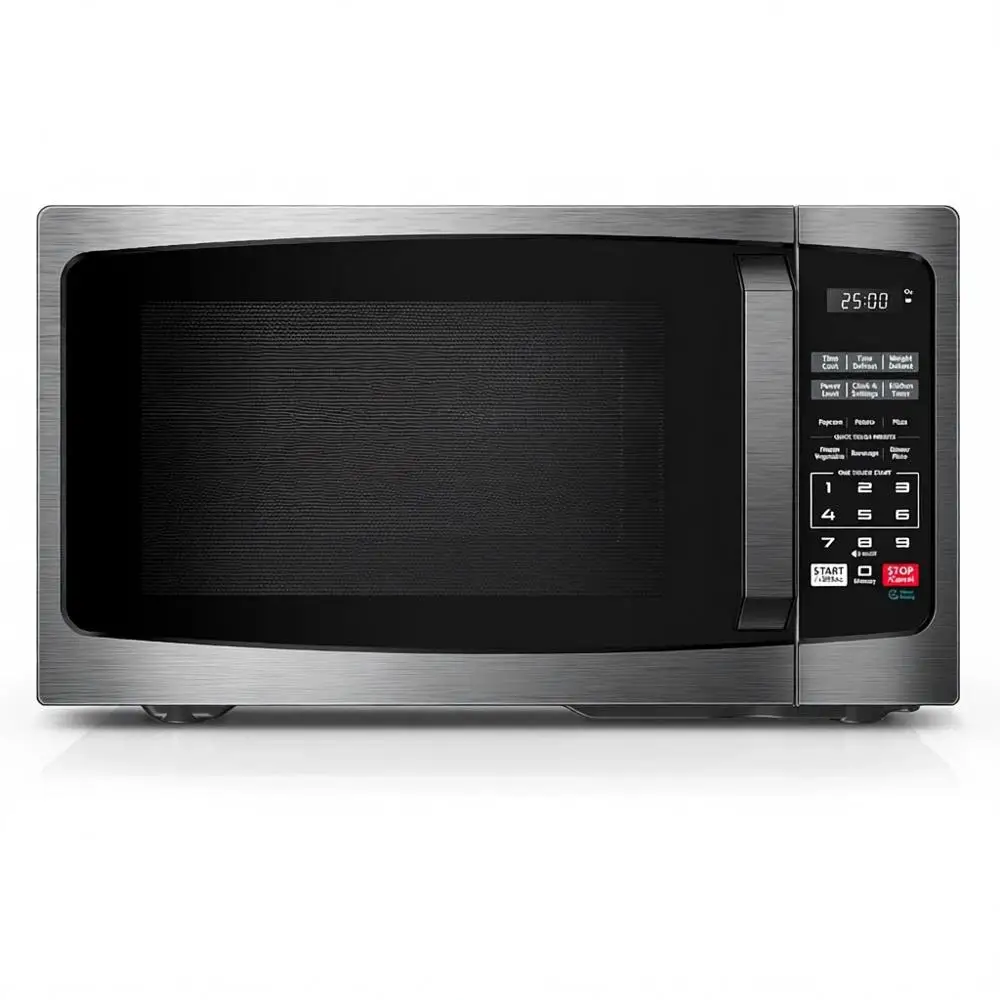 

Compact 0.9 Cu. Ft. Microwave Oven with 6 Auto Menus, Mute Function, LED Lighting, Removable Turntable, 900W Stainless Steel