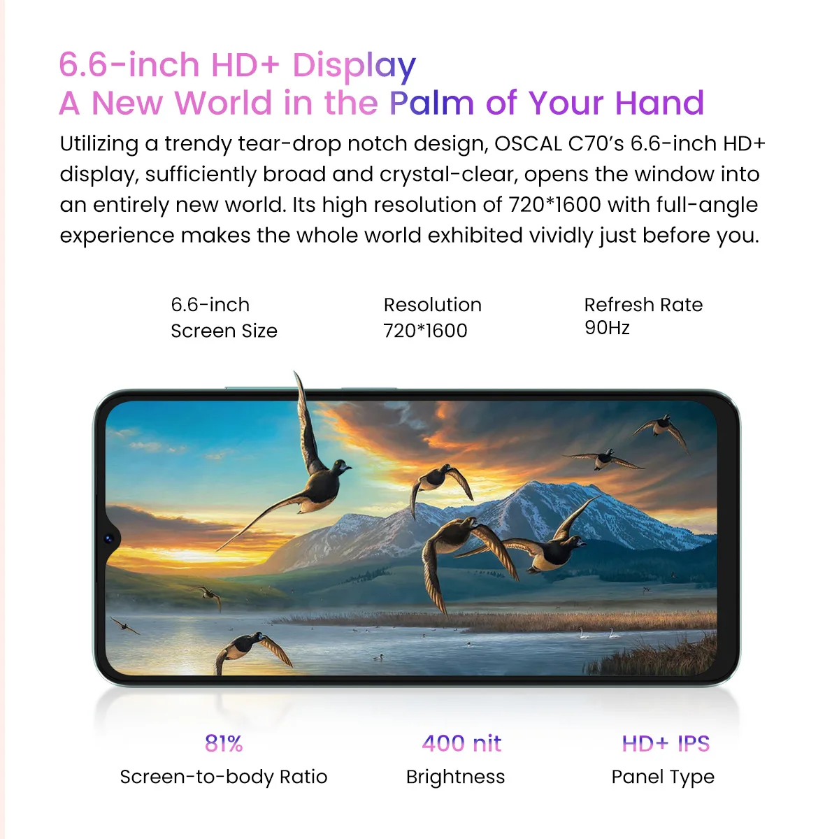 OSCAL C70 스마트폰, 6.6 인치 HD + 화면, 6GB + 128GB T606 옥타코어, 5180mAh 50MP 카메라, 안드로이드 12 휴대폰, GPS 핸드폰