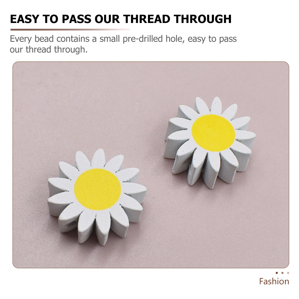 

30pcs Wooden Beads Garland DIY Home Decor Sunflower Shaped Unfinished Beads for Bracelets Craft Necklace Accessories