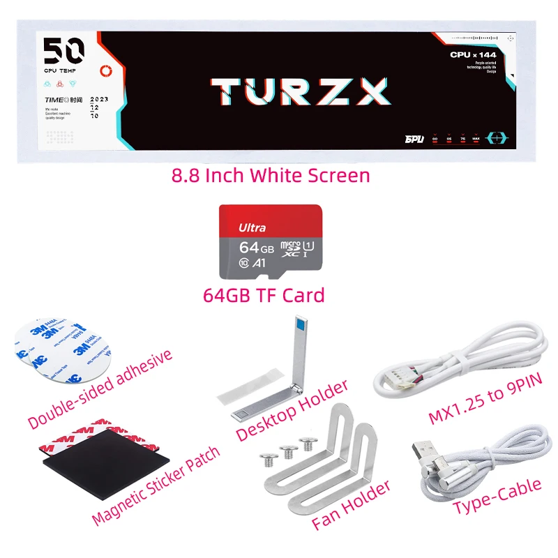 TURZX 8,8 inch Smart Display USB Secundair scherm Type-C Desktop Extended Play TF-kaart 1920*480 IPS LCD CPU RAM GPU FPS Monitor