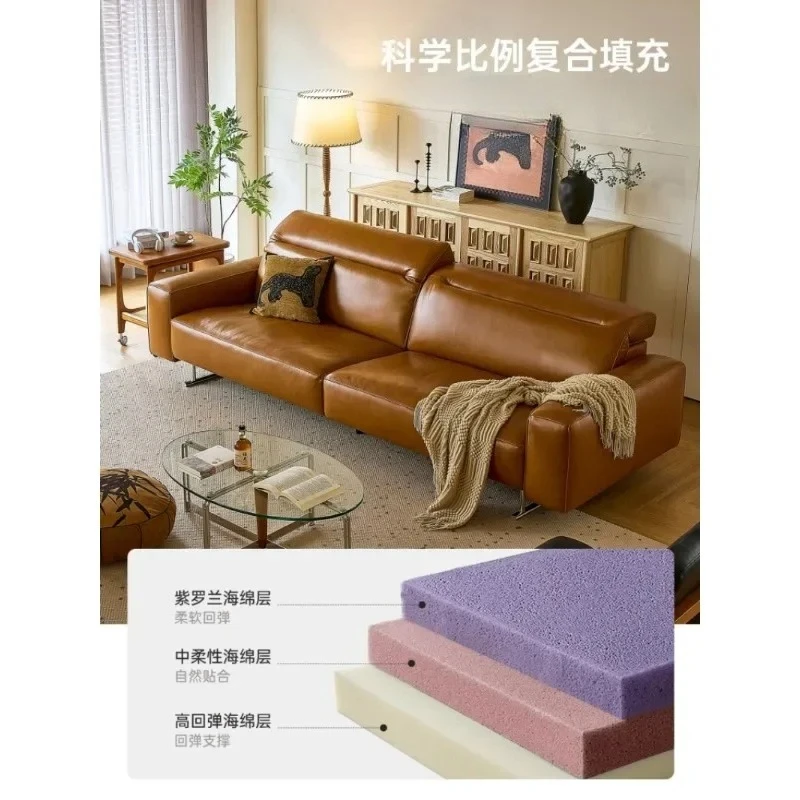 

C-S Sofa retro oil wax leather art sofa home light luxury straight row three-person backrest adjustable