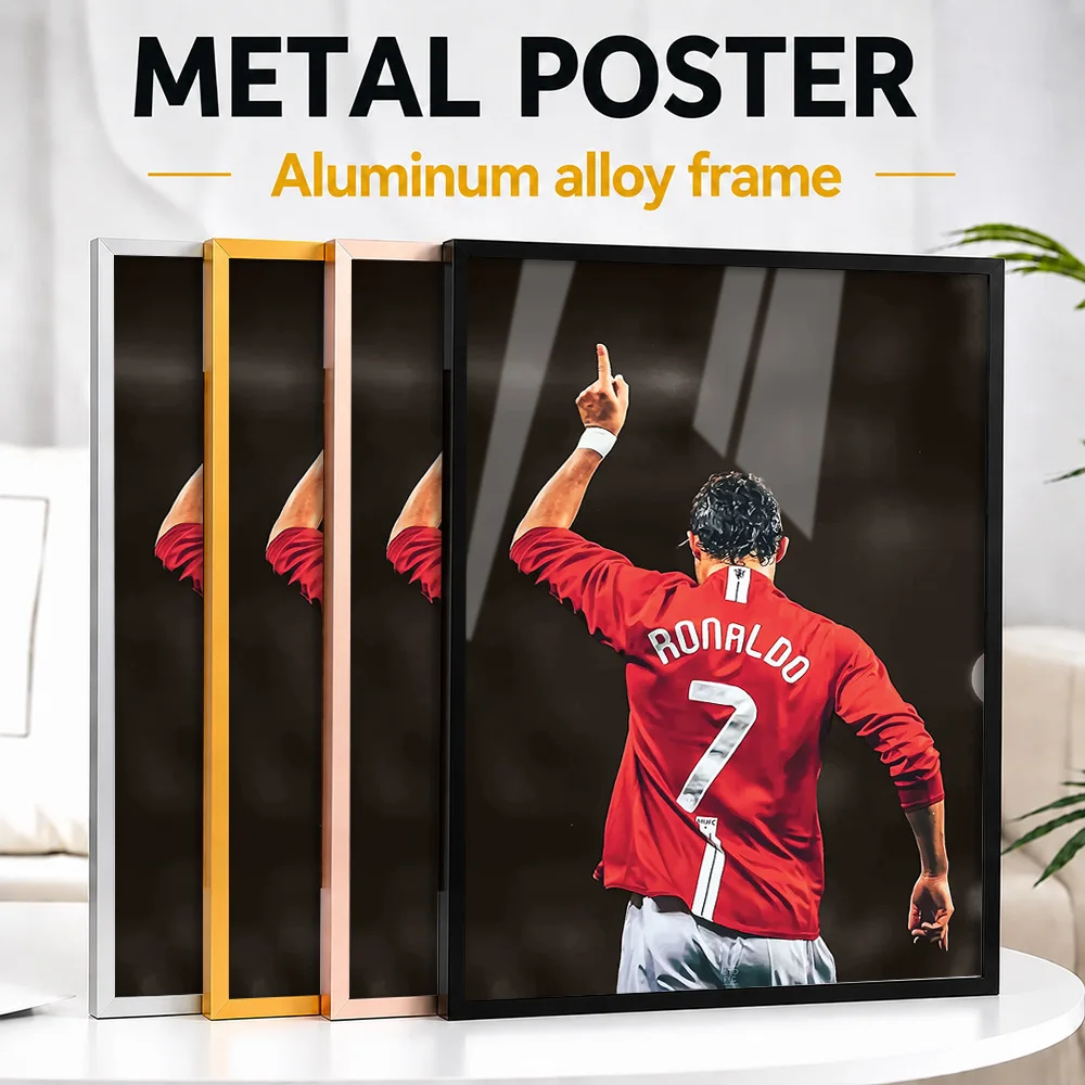 Cristiano Ronaldo Number Seven Gesture Framed Metal Print Customized Victory Tribute Wall Art For Football Fans Decorating Gym