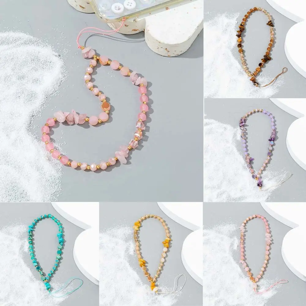 Rope Gravel Mobile Phone Accessories Letter Beads Chain Cell Phone Lanyard Crystal Stone Beads Lanyard Mobile Phone Strap