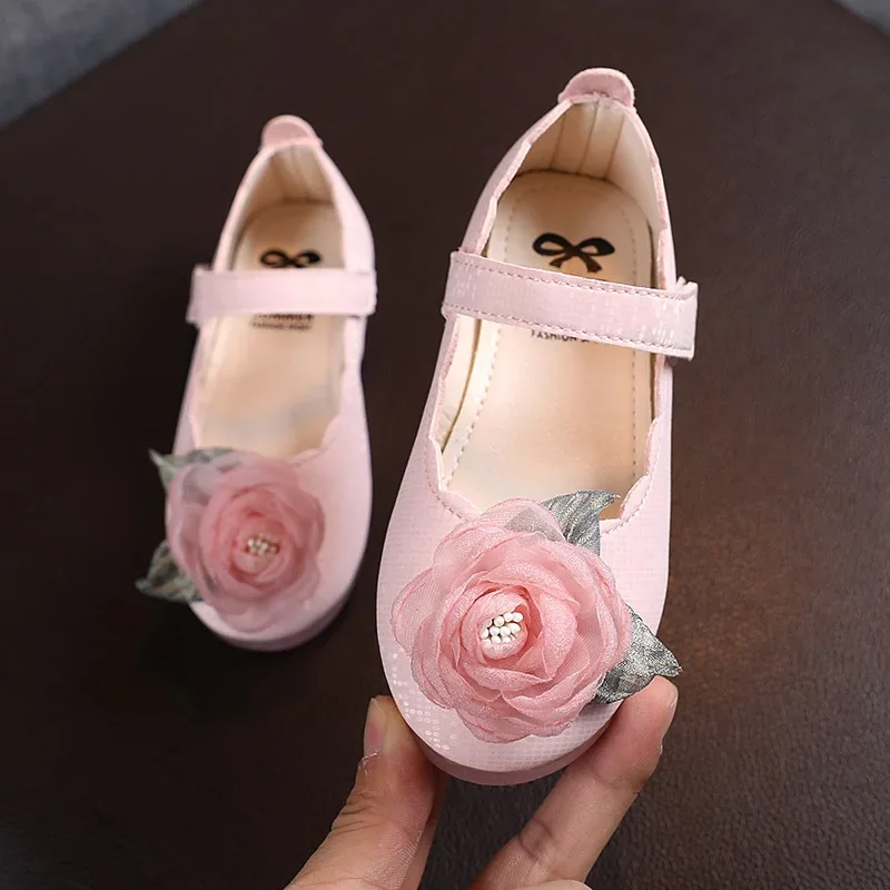 

Girls Lace Princess Shoes 2024 New Kids Fashion Flower Leather Shoes Children Elegant Temperament Dance Shoes for Party Wedding