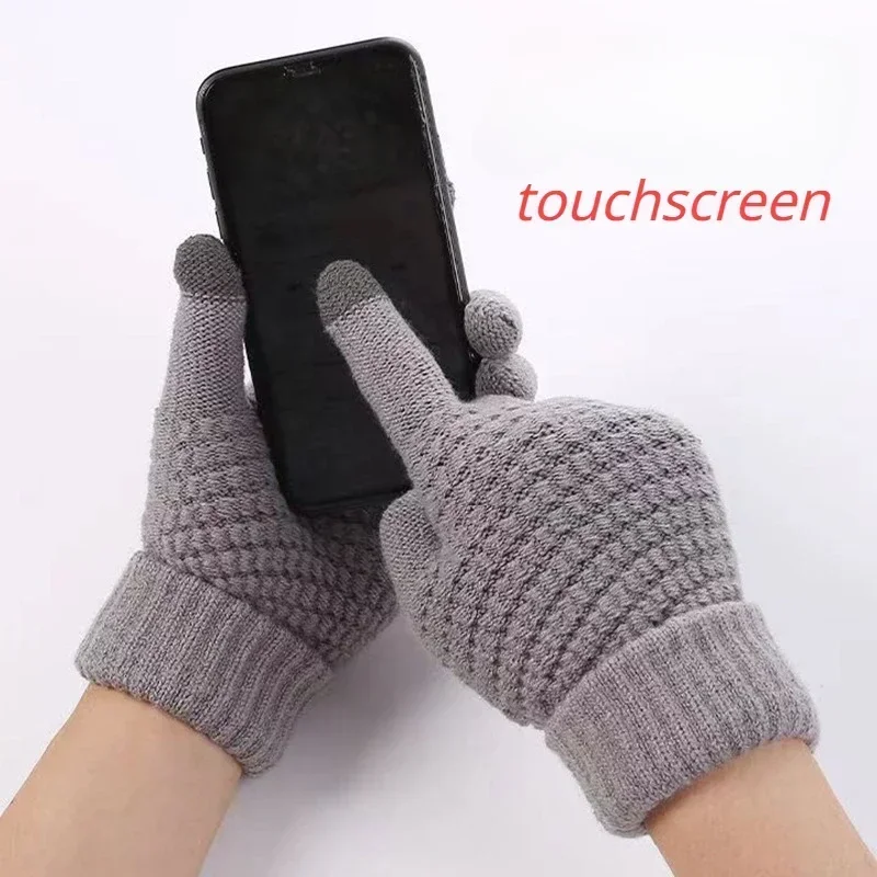 

1 Pair Cashmere Knitted Gloves Winter Touch Screen Skiing Glove Solid Color Unisex Knitted Autumn Winter Warm Thick Accessories