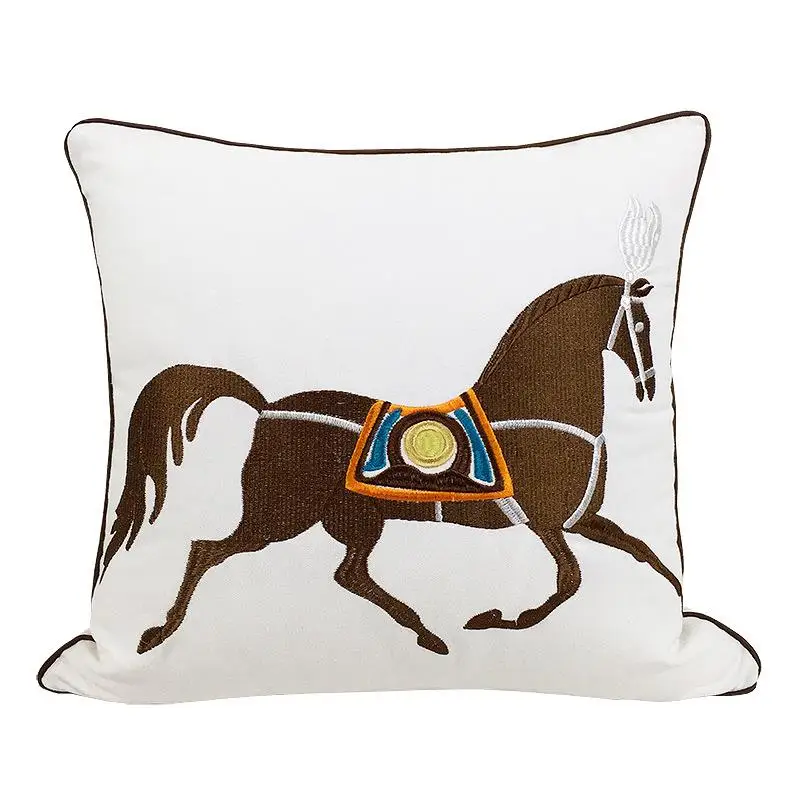 45x45cm 30x50cm Throw Pillow Embroidery Cushion Cover Horse Orange Color Luxury White Color Couch Pillow Without Core - view 2