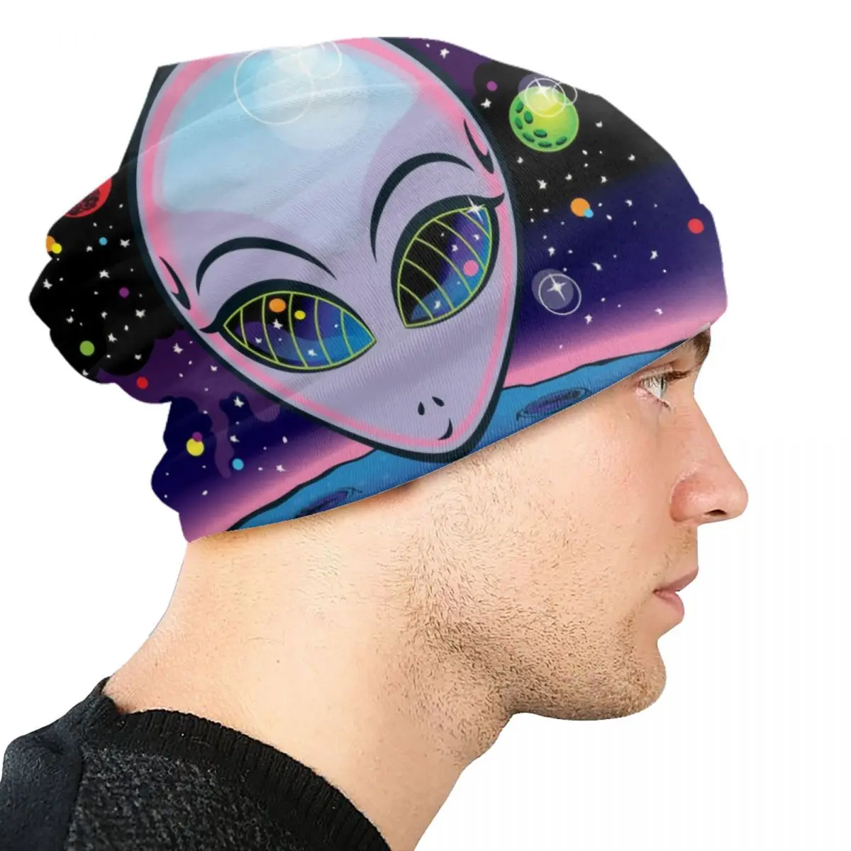 Schattige Kosmische Alien Beanie Cap Unisex Winter Warme Muts Breien Hoeden Hiphop Outdoor Ufo Fi Space Skullies Mutsen Hoeden Voor