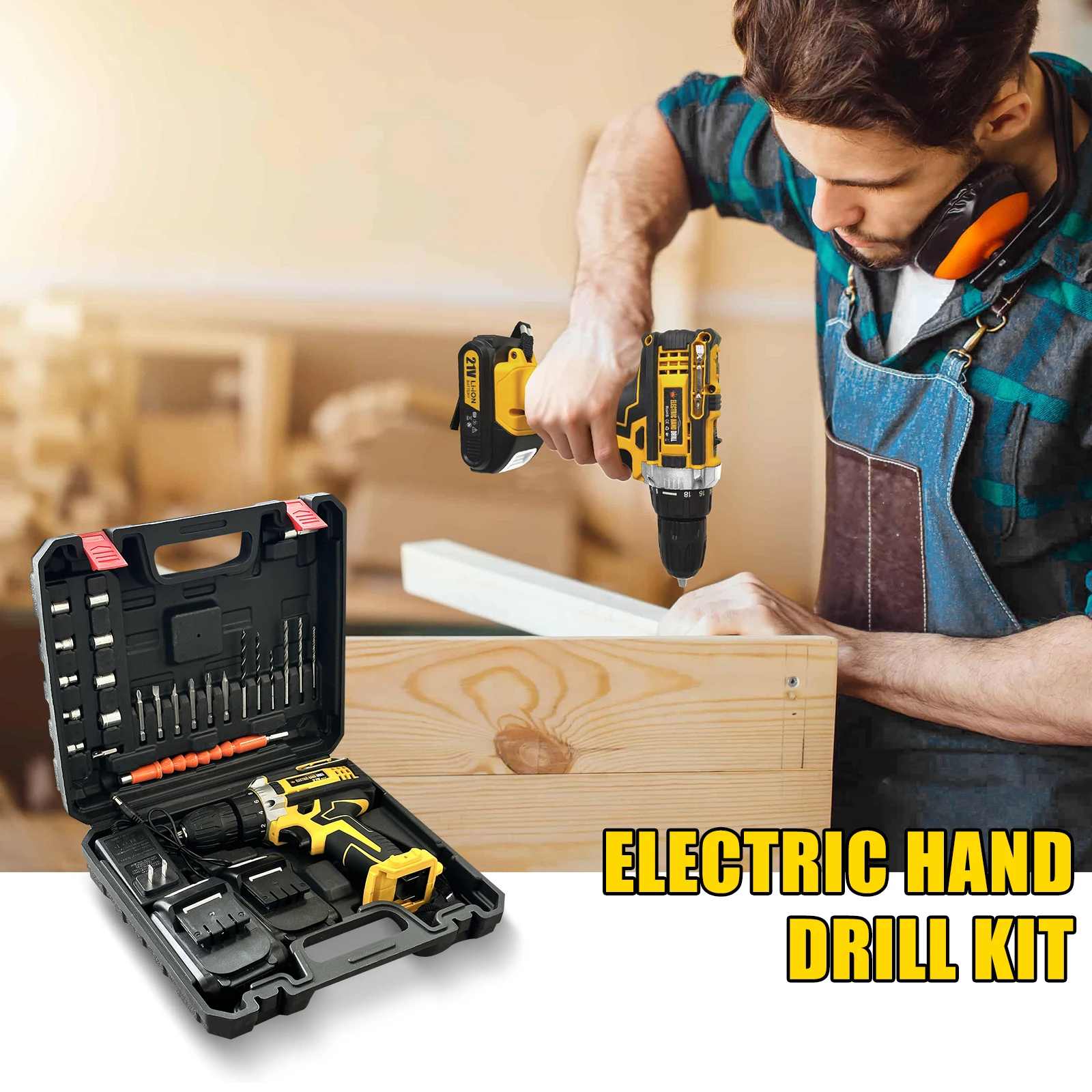 

21V/12VRechargeable Electric Hand Drill, Pistol Drill, Electric Screwdriver, Household Impact Hand Drill Tool,Use MT Battery