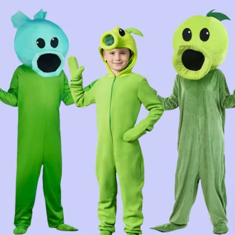 เกมใหม่ผู้ใหญ่เด็ก Zombie Sunflower Pea Shooter เครื่องแต่งกาย Pea Shooter คอสเพลย์เครื่องแต่งกายหมวก Carnival ฮาโลวีนเครื่องแต่งกาย