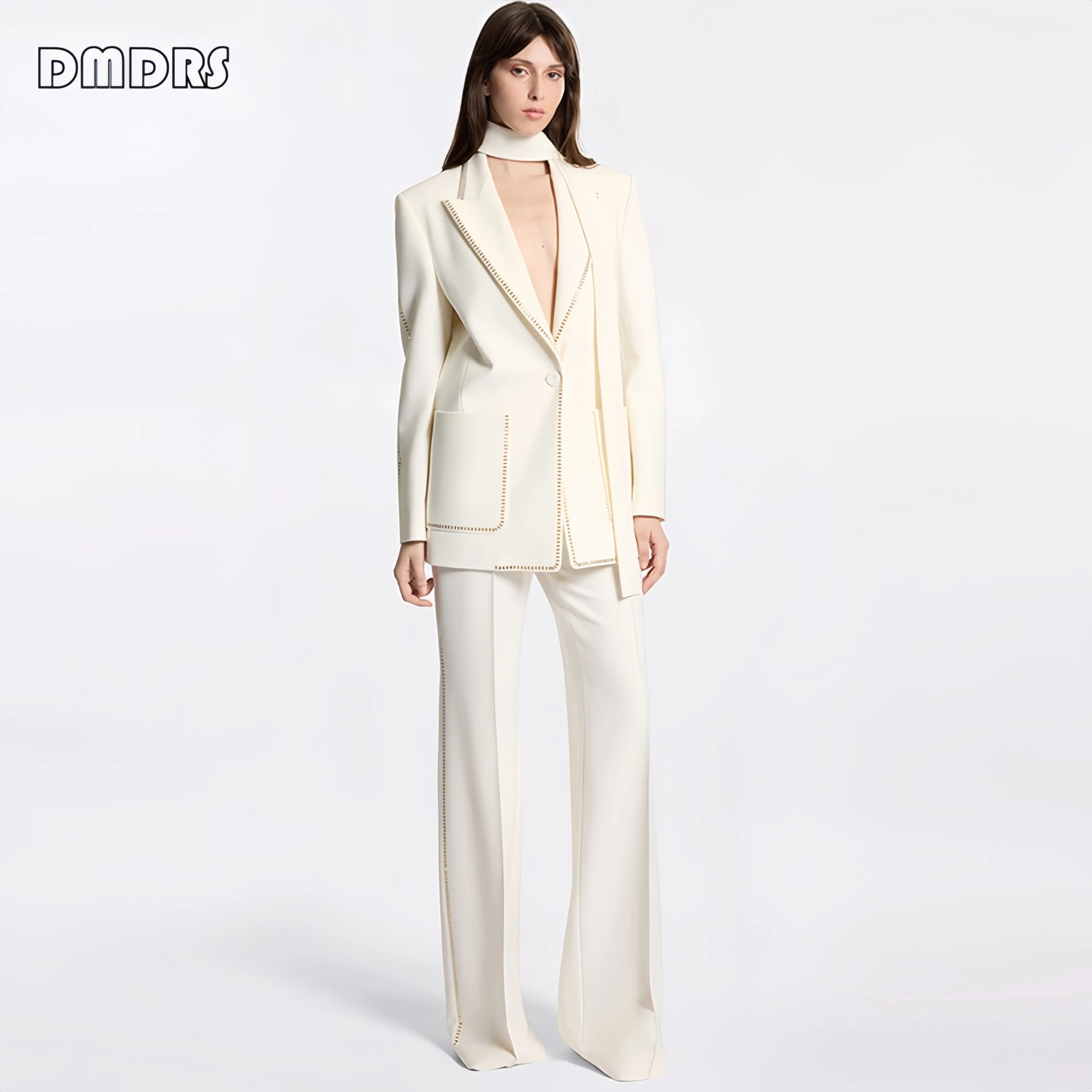 Metal Details Women's 2-piece Suit Set, Slim Fitting Suit Jacket, Flare Pants, Pageant Celebrity Formal Outfit for Women 2025