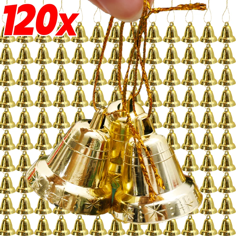 Adornos de campana de Navidad, campanas de plástico doradas, colgantes para árbol de Navidad, decoración colgante para fiesta de año nuevo, accesorios para manualidades DIY, 6/120 Uds.