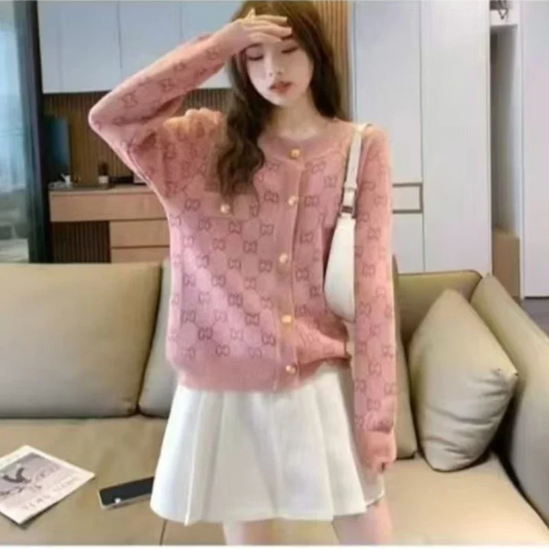 Women's Clothing Patchwork Round Neck Sweater Jacket for Women Spring Autumn Temperament Elegant Loose Knitted Cardigan Top
