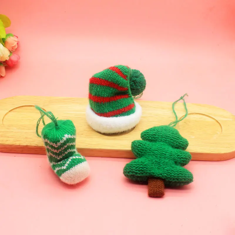 3 Stück Cartoon-Weihnachtsbaum-Anhänger, gestrickte Ornament-Serie, DIY-Material für Schuh-, Socken- und Taschendekoration – Detail 3