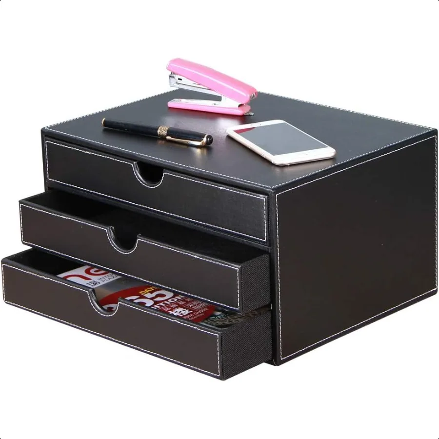 

Highend PU Leather Desk Organizer File Cabinet Executive Office plies Desktop Filing A4 File Cabinet Stackable Storage Organize