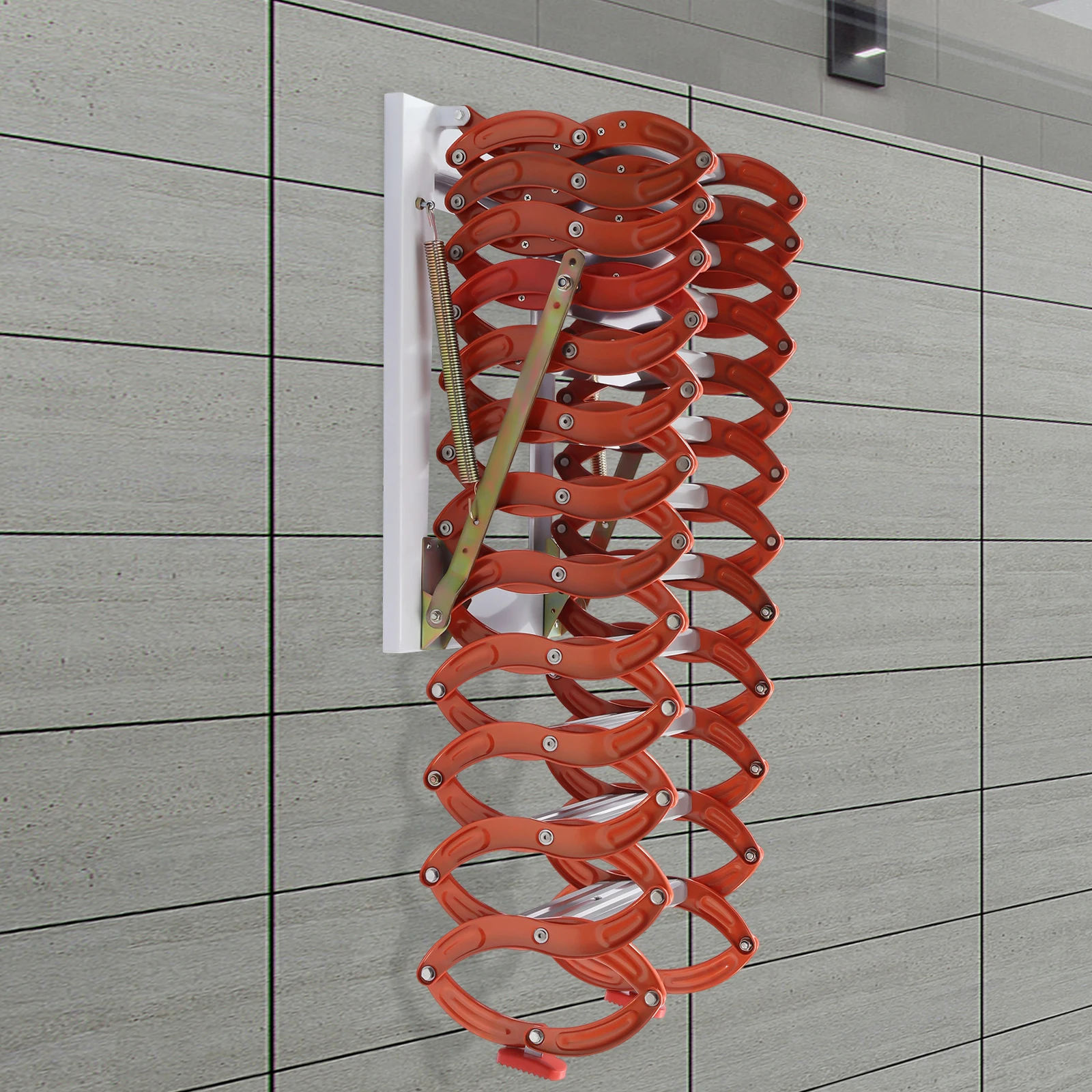 12-Steps Folding Attic Extension Ladder 10.17ft Narrow Wall-Mounted Loft Stairs Retractable