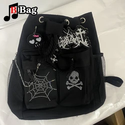 Y2K Gothic Women Girls punk Rock Backpack shoulder Bags Handbags Harajuku student punk Drawcord embroidery Backpacks totes